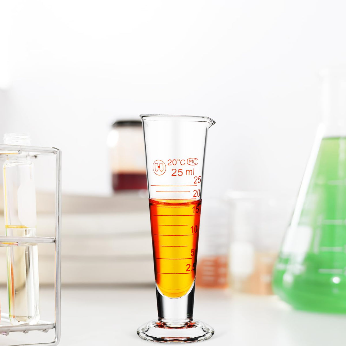 10ml Graduated Cylinder, Borosilicate Glass Measuring Cup with Pour Spout, Conical Precise Lab Graduated Measuring Cylinder for Liquid, Science Labware