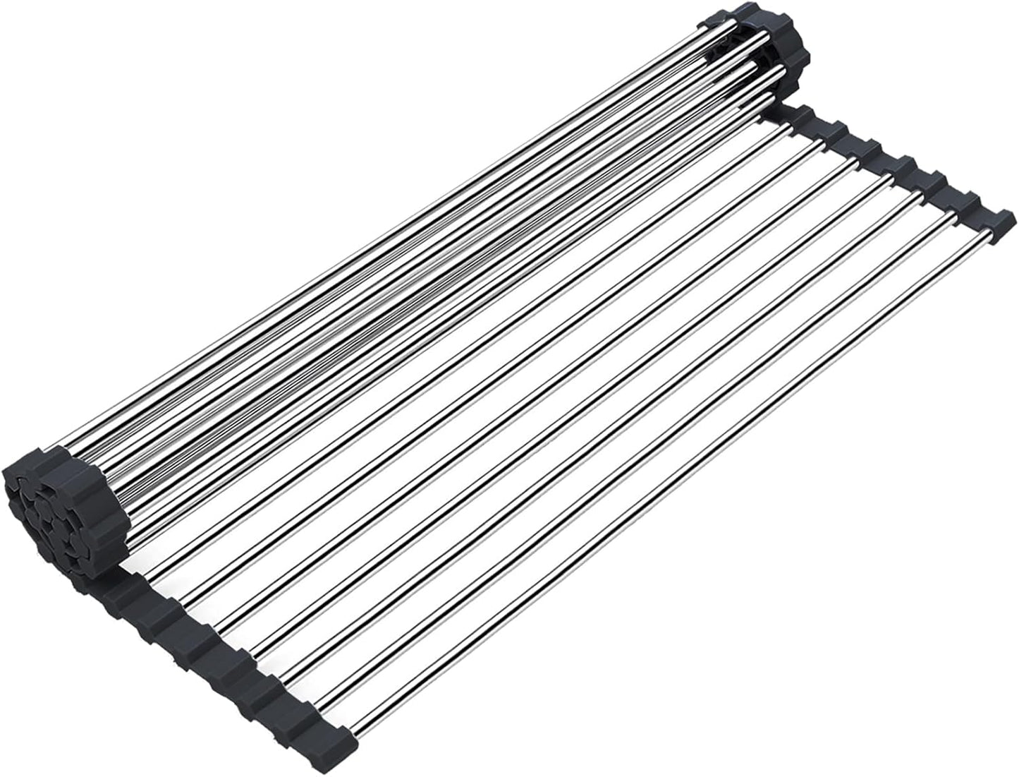 Roll up Dish Drying Rack, Over The Sink Rolling Dish Drainer Rack Multipurpose Foldable Kitchen Stainless Steel Dish Rack Sink Drying Rack for Kitchen Sink Counter (17"x 15.7")