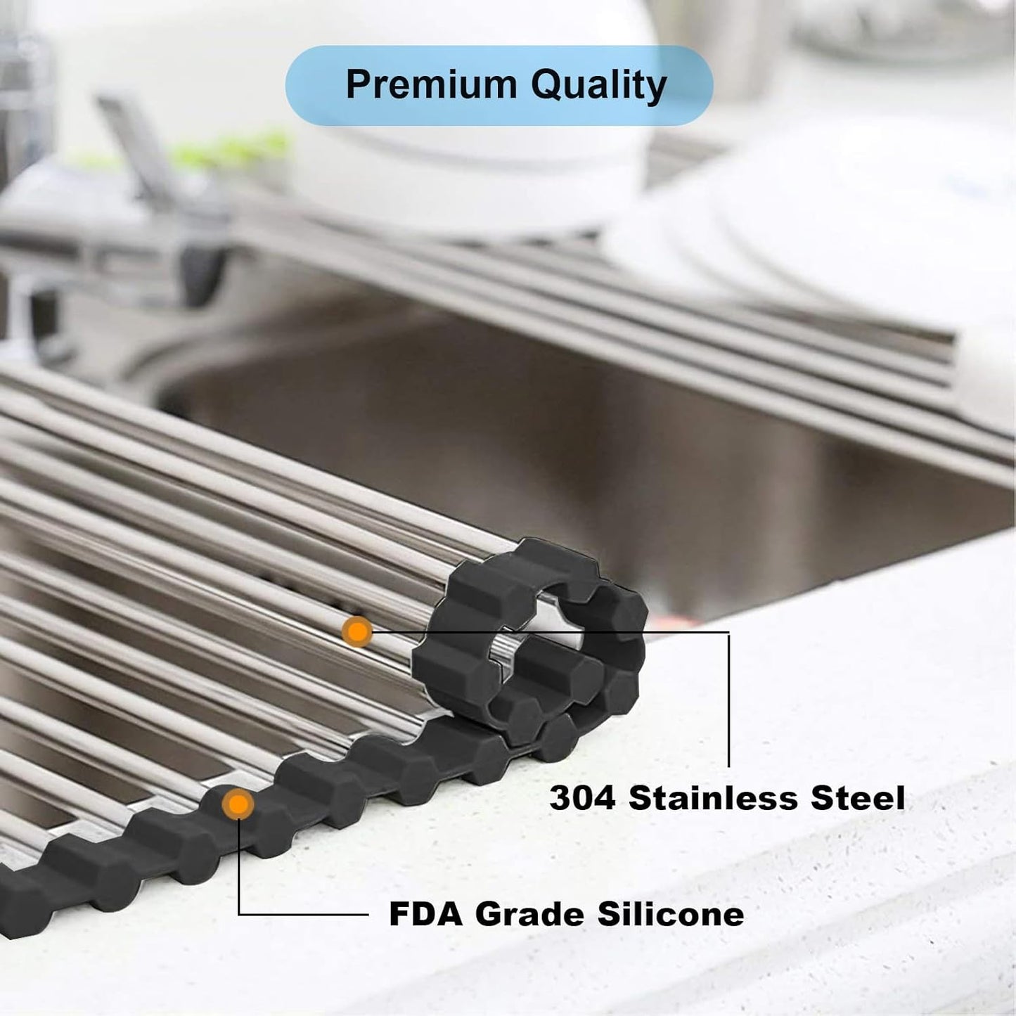 Roll up Dish Drying Rack, Over The Sink Rolling Dish Drainer Rack Multipurpose Foldable Kitchen Stainless Steel Dish Rack Sink Drying Rack for Kitchen Sink Counter (17"x 15.7")