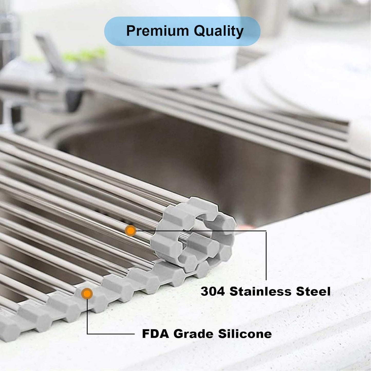 Roll up Dish Drying Rack, Over The Sink Rolling Dish Drainer Rack Multipurpose Foldable Kitchen Stainless Steel Dish Rack Sink Drying Rack for Kitchen Sink Counter (17"x 15.7")