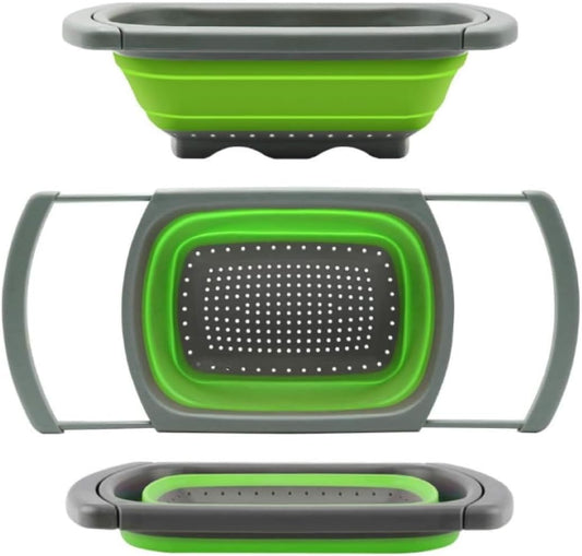 Colander collapsible,Collapsible strainer,Colander Strainer Over, Vegetables & Fruits – Over The Sink Strainer,Strainers (6 Quart) with Extendable Handles,Kitchen Essentials (green)