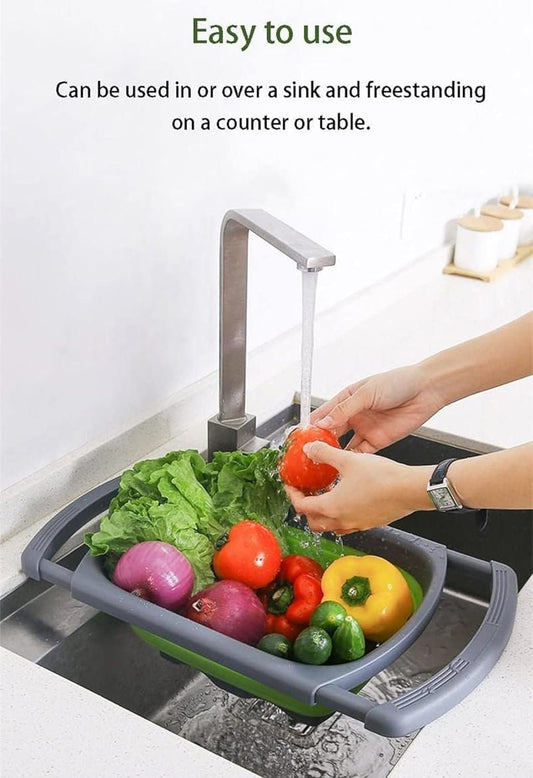Colander collapsible,Collapsible strainer,Colander Strainer Over, Vegetables & Fruits – Over The Sink Strainer,Strainers (6 Quart) with Extendable Handles,Kitchen Essentials (green)