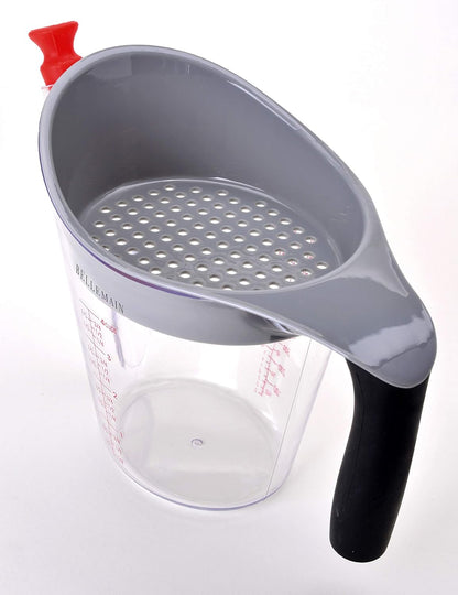 4-Cup Fat Separator/Measuring Cup with Strainer & Fat Stopper / 1 Liter Capacity