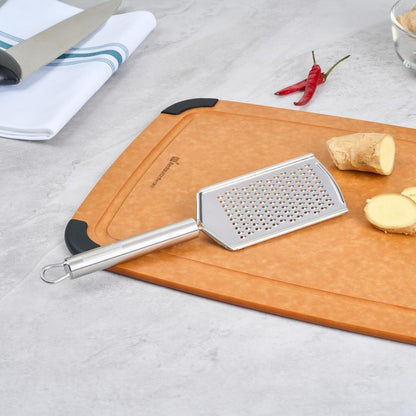 Stainless Steel Fine Cheese Grater - German Standard Lemon Zester with Ergonomic Handle, Sharp Blades, Dishwasher Safe - Handheld Kitchen Grater for Parmesan, Garlic, Ginger