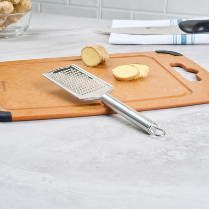Stainless Steel Fine Cheese Grater - German Standard Lemon Zester with Ergonomic Handle, Sharp Blades, Dishwasher Safe - Handheld Kitchen Grater for Parmesan, Garlic, Ginger