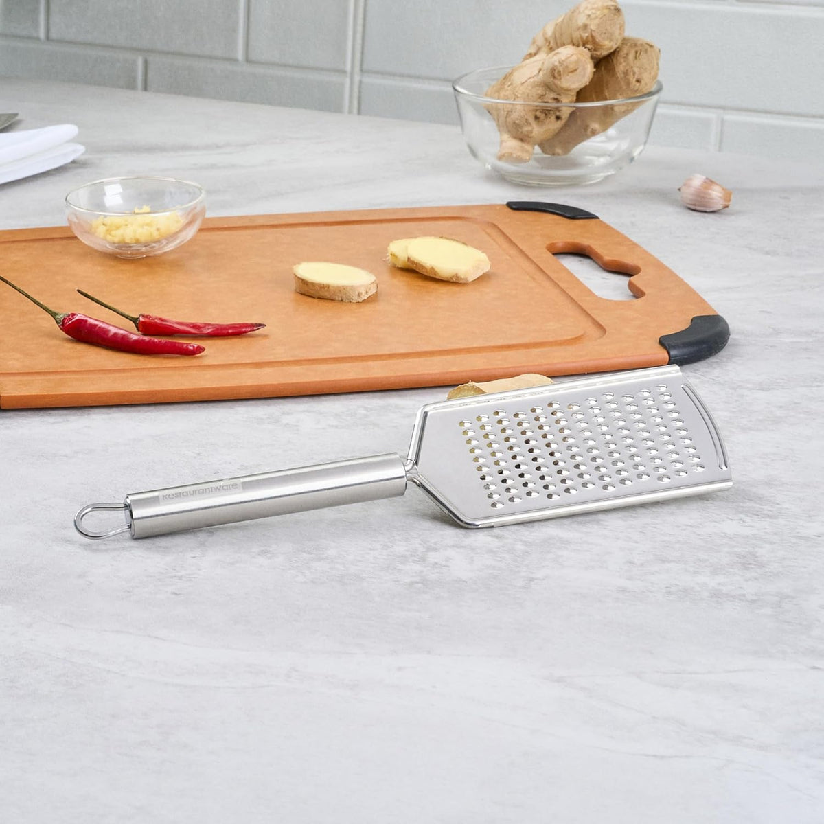 Stainless Steel Fine Cheese Grater - German Standard Lemon Zester with Ergonomic Handle, Sharp Blades, Dishwasher Safe - Handheld Kitchen Grater for Parmesan, Garlic, Ginger