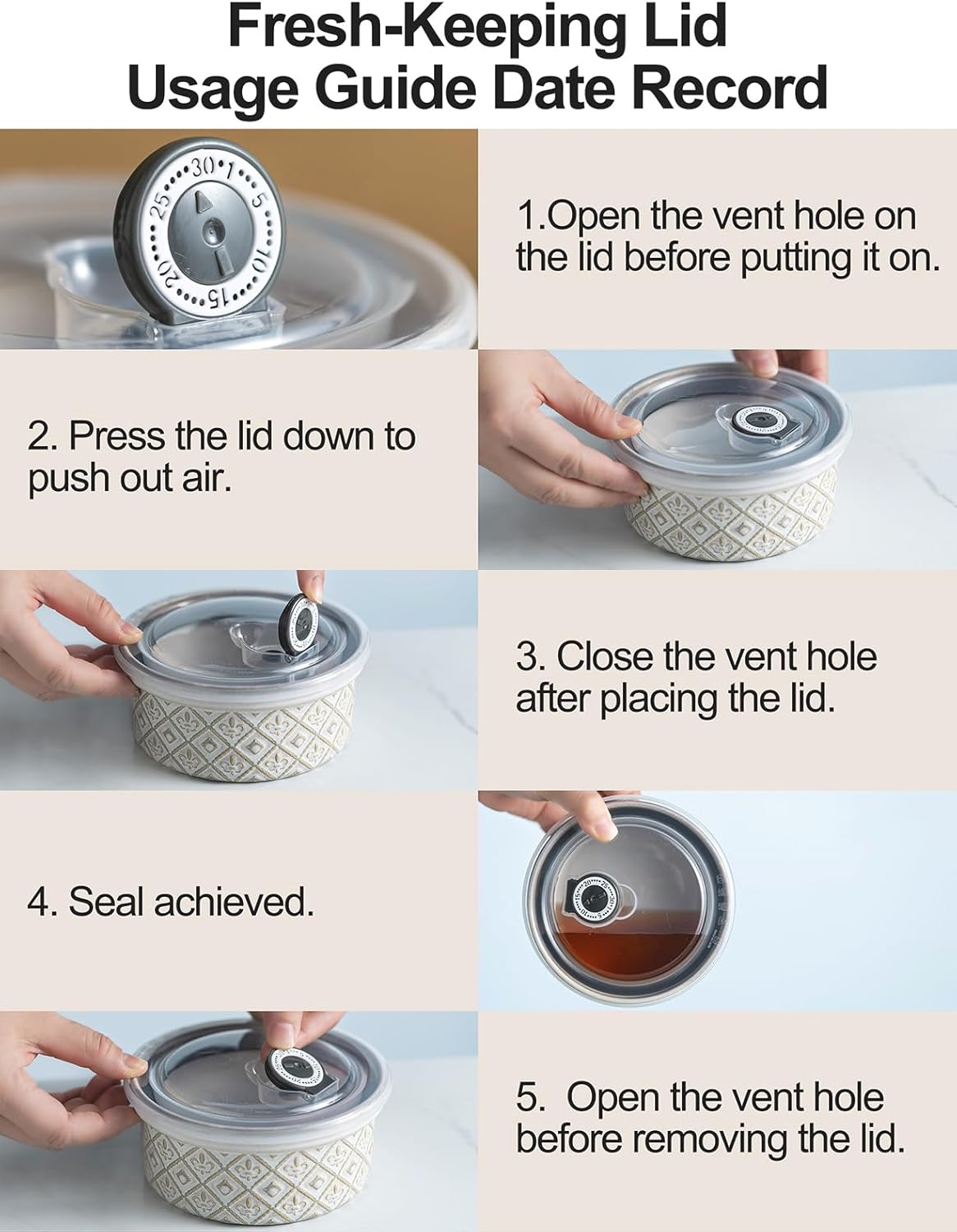 Ceramic Mixing Bowls with Lids Set of 4, Embossed Nesting Storage Bowls for Cooking, Serving, Salad, Popcorn etc, Microwave and Dishwasher Safe, Baking Dishes 12/16/28/40 oz (Gray)
