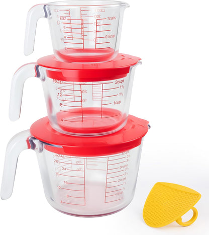 6 Pieces Glass Measuring Cups Set, 1-Cup, 2-Cup, 4-Cup with Lids