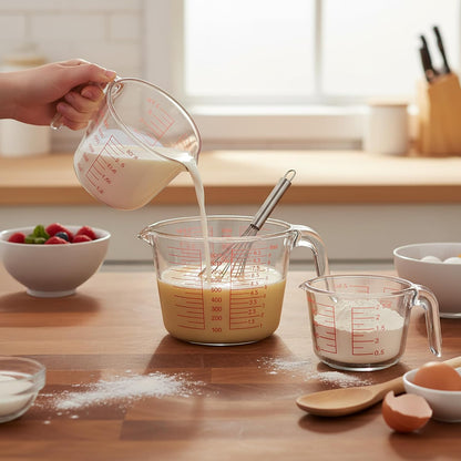 6 Pieces Glass Measuring Cups Set, 1-Cup, 2-Cup, 4-Cup with Lids