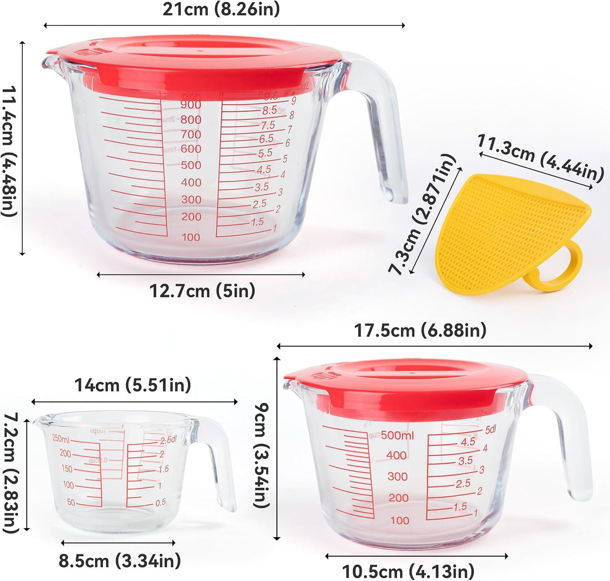 6 Pieces Glass Measuring Cups Set, 1-Cup, 2-Cup, 4-Cup with Lids