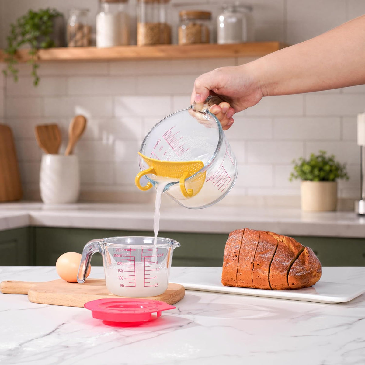 6 Pieces Glass Measuring Cups Set, 1-Cup, 2-Cup, 4-Cup with Lids