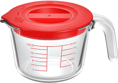 6 Pieces Glass Measuring Cups Set, 1-Cup, 2-Cup, 4-Cup with Lids