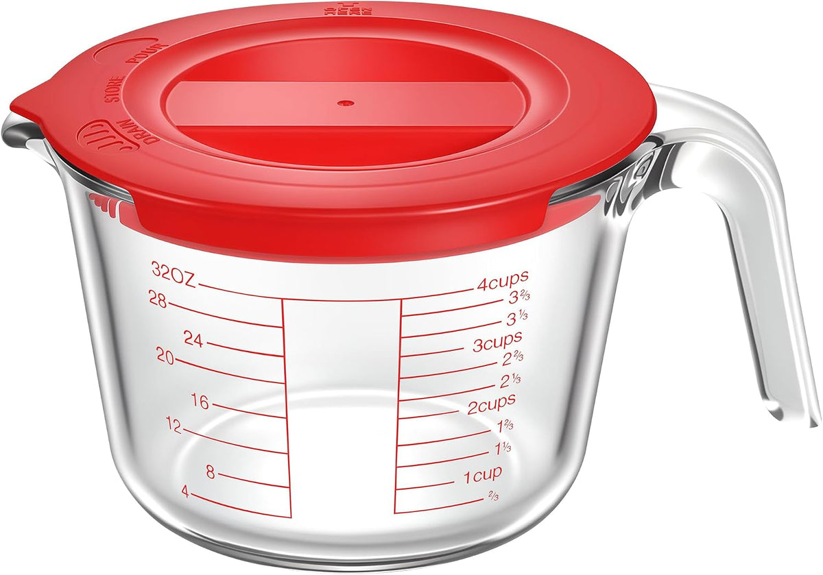 6 Pieces Glass Measuring Cups Set, 1-Cup, 2-Cup, 4-Cup with Lids