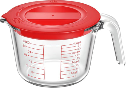 6 Pieces Glass Measuring Cups Set, 1-Cup, 2-Cup, 4-Cup with Lids
