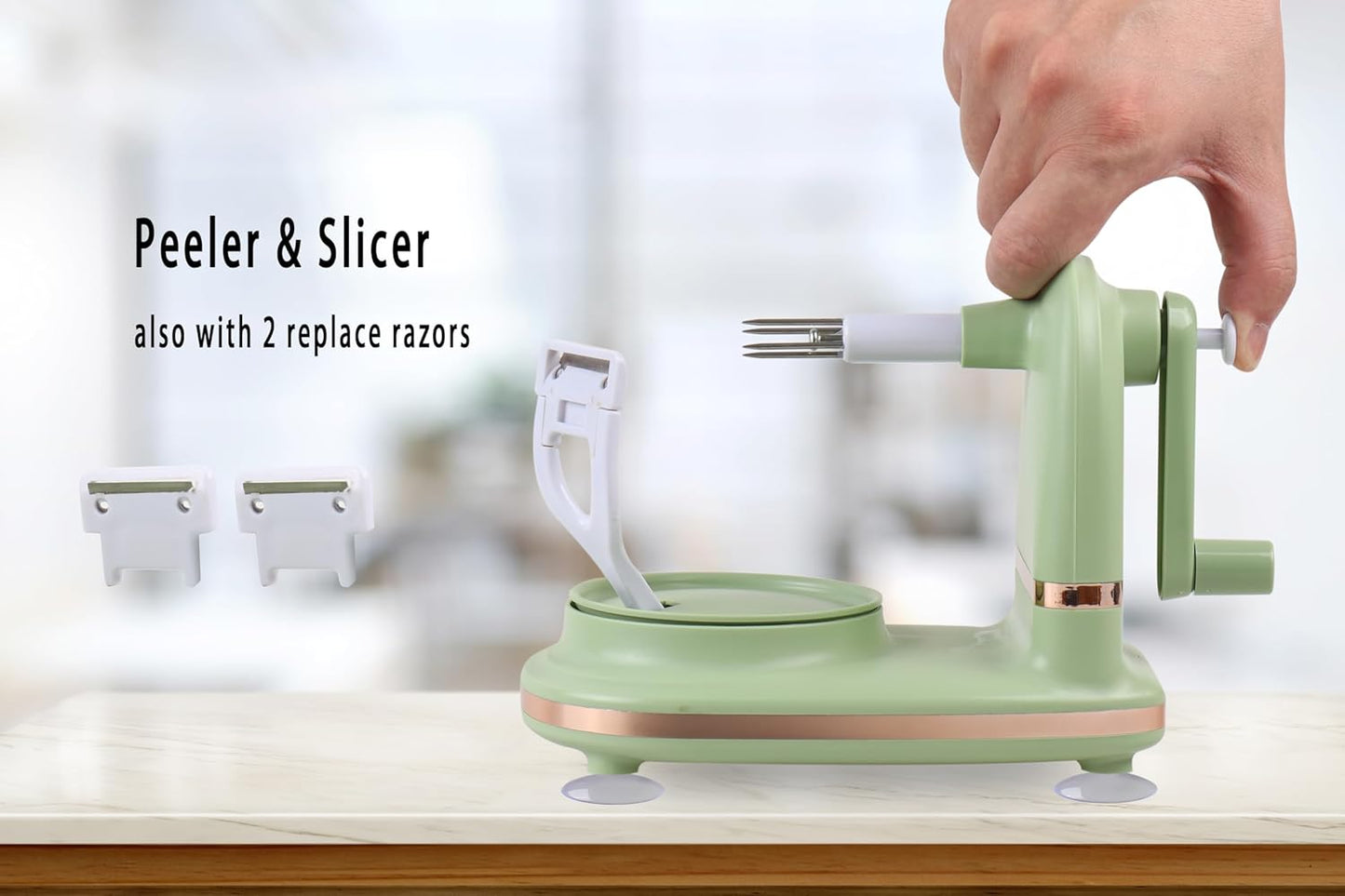 Apple Peeler with 2 Blades Replacements, Apple Peeler Slicer & Corer for Home Kitchen Quick Applesauce Pie Making