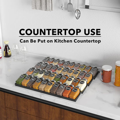 Spice Drawer Organizer with 28 Spice Jars, 386 Spice Labels, 4 Tier Seasoning Rack Tray Insert for Kitchen Drawers, 13" Wide x 17.5" Deep