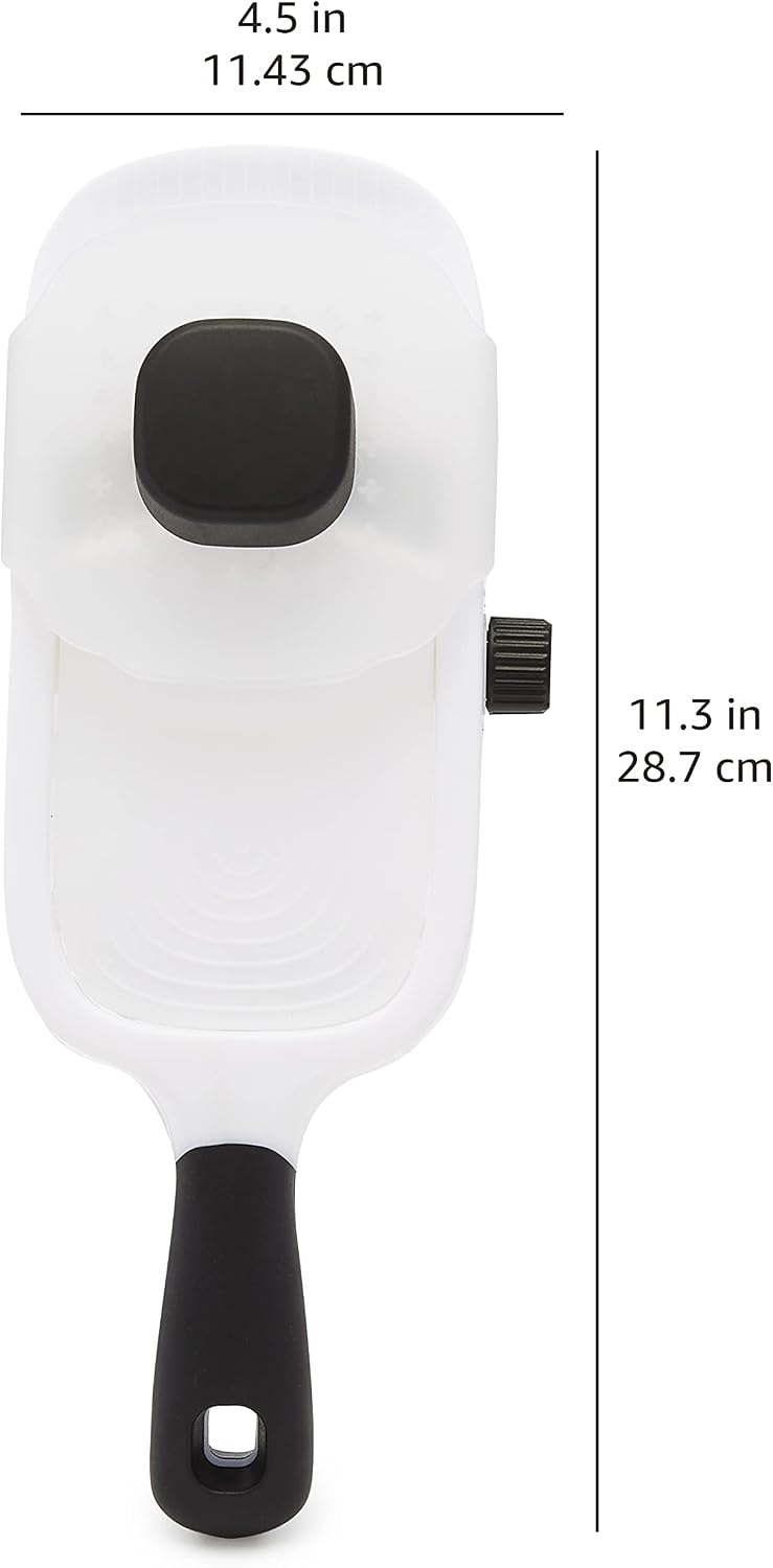 Hand-held Safe Mandoline Slicer for Vegetables and Fruits, Adjustable Thickness, Stainless Steel Blade, White, 11.3" x 4.5" x 2.5"