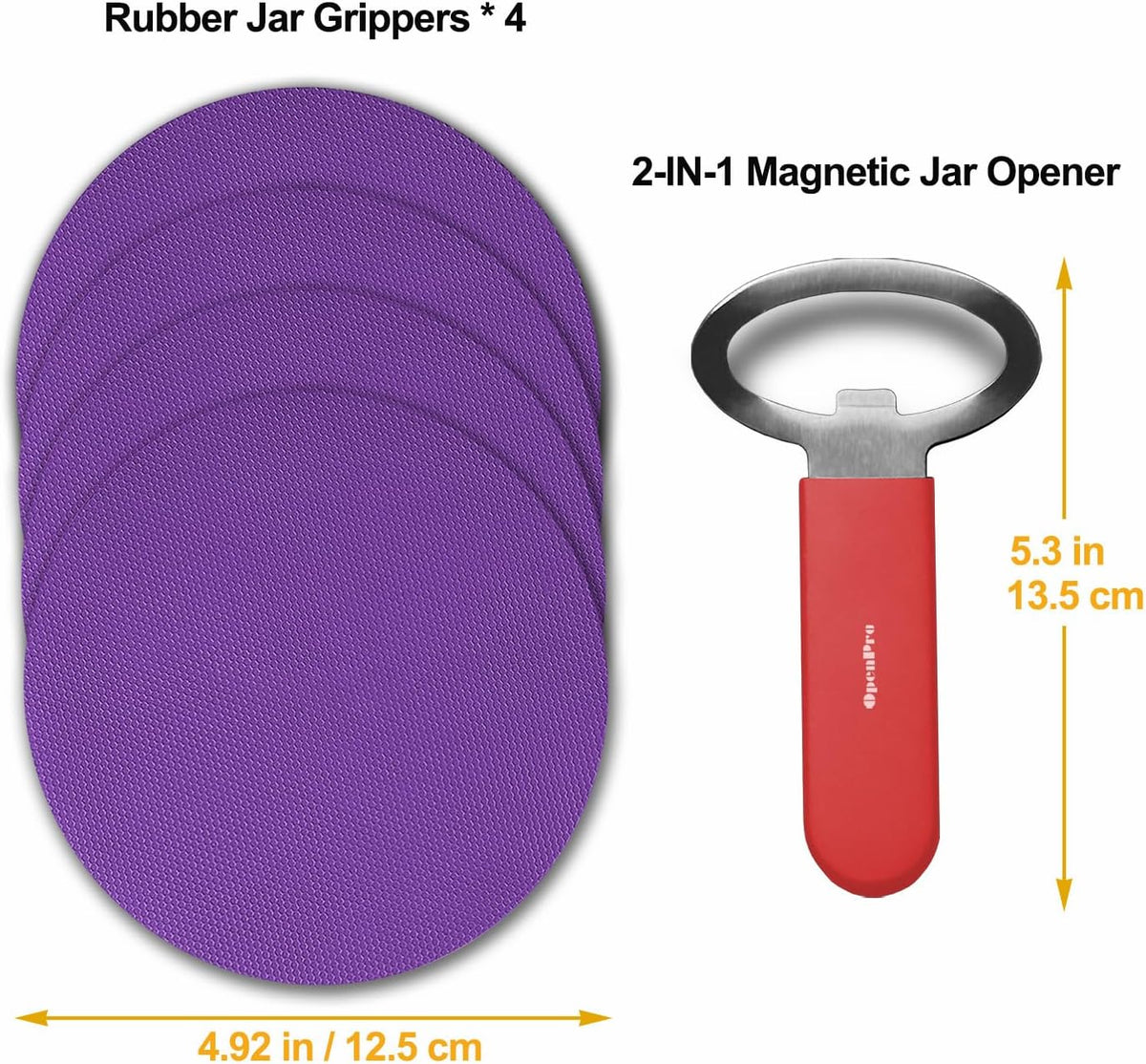 Magnetic Jar Opener Gripper, Jar Openers Top Rated For Seniors Weak Hands, Bottle Opener Built-In, 2-IN-1 Jar & Bottle Opener x 1, Black, Rubber Jar Openers Gripper x 4