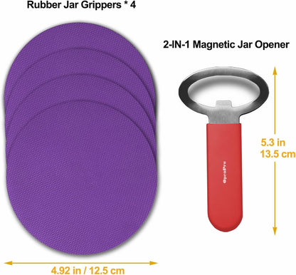 Magnetic Jar Opener Gripper, Jar Openers Top Rated For Seniors Weak Hands, Bottle Opener Built-In, 2-IN-1 Jar & Bottle Opener x 1, Black, Rubber Jar Openers Gripper x 4