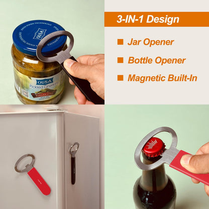 Magnetic Jar Opener Gripper, Jar Openers Top Rated For Seniors Weak Hands, Bottle Opener Built-In, 2-IN-1 Jar & Bottle Opener x 1, Black, Rubber Jar Openers Gripper x 4