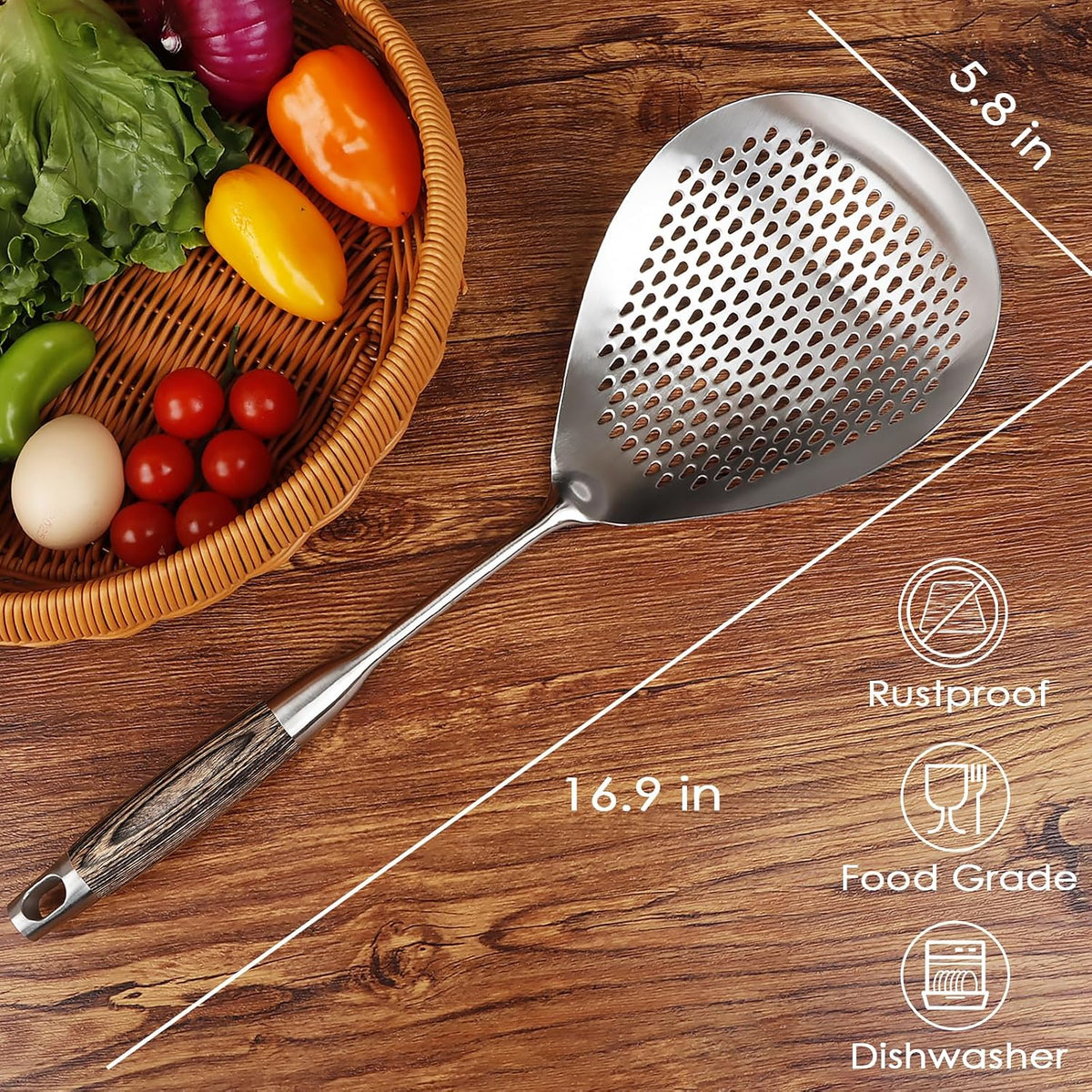 304 Stainless Steel Skimmer Slotted Spoon, Spider Strainer Skimmer Ladle Spoon for Cooking and Frying, Pasta, Spaghetti, 5.8 inch, Dishwasher safe
