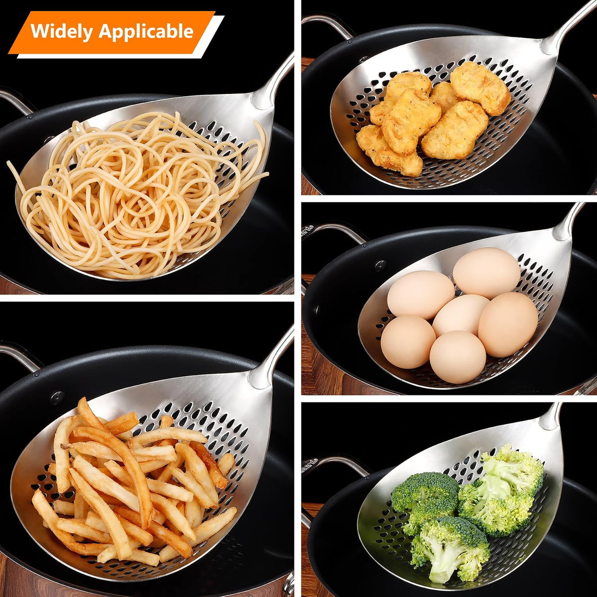 304 Stainless Steel Skimmer Slotted Spoon, Spider Strainer Skimmer Ladle Spoon for Cooking and Frying, Pasta, Spaghetti, 5.8 inch, Dishwasher safe