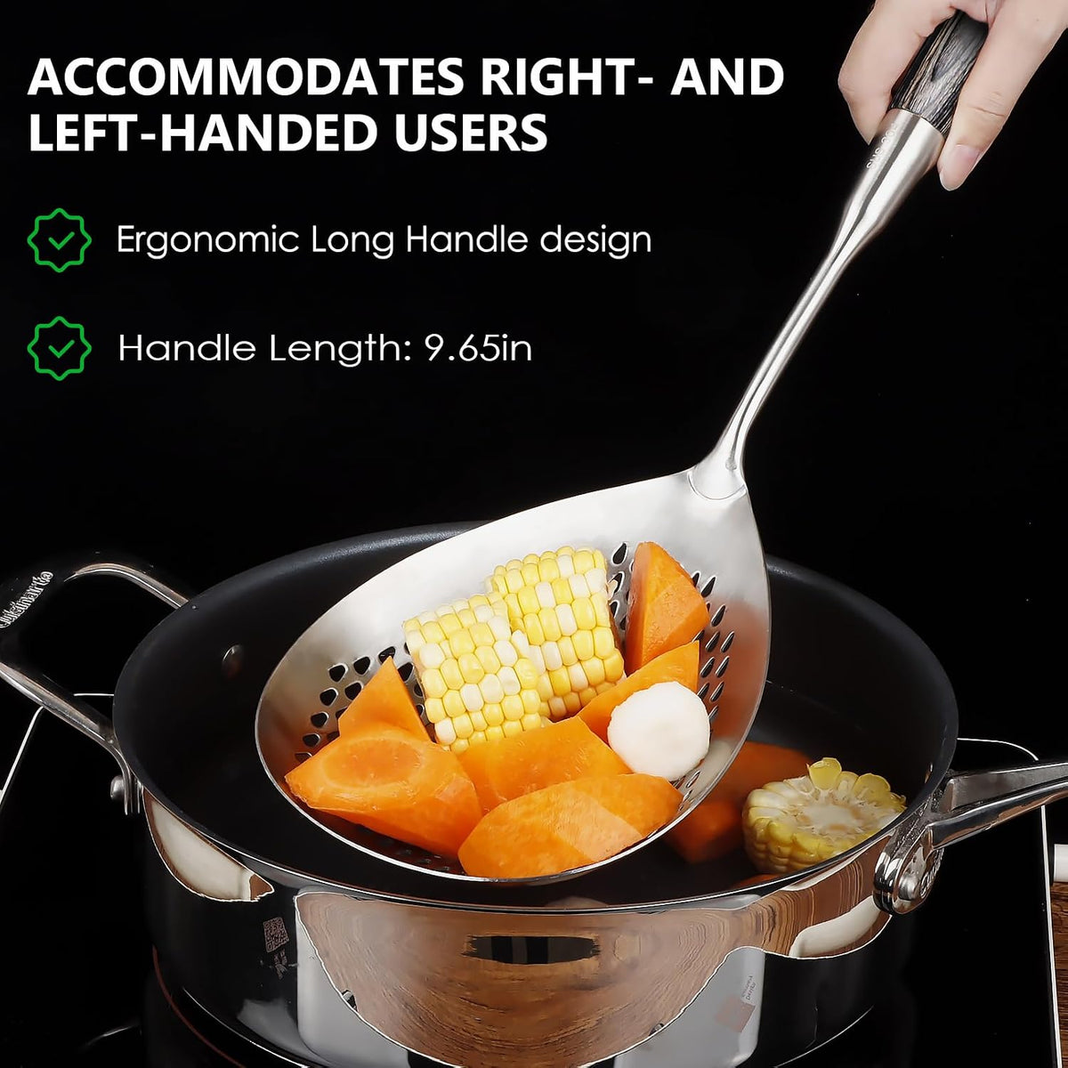 304 Stainless Steel Skimmer Slotted Spoon, Spider Strainer Skimmer Ladle Spoon for Cooking and Frying, Pasta, Spaghetti, 5.8 inch, Dishwasher safe