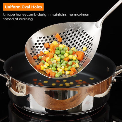 304 Stainless Steel Skimmer Slotted Spoon, Spider Strainer Skimmer Ladle Spoon for Cooking and Frying, Pasta, Spaghetti, 5.8 inch, Dishwasher safe