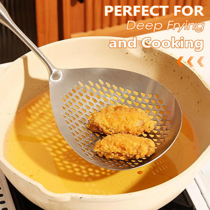 304 Stainless Steel Skimmer Slotted Spoon, Spider Strainer Skimmer Ladle Spoon for Cooking and Frying, Pasta, Spaghetti, 5.8 inch, Dishwasher safe