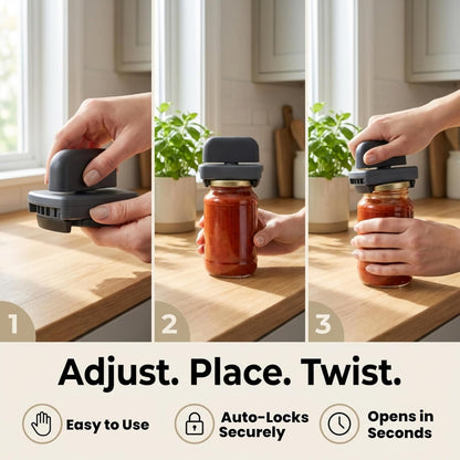 Easy Grip Adjustable Jar Opener to Open Jars with Lids of Virtually Any Size. Perfect Kitchen Gadget Accessory So Anyone With Arthritis, Weak Grip Strength or Sore Hands Can Twist Tops Easily