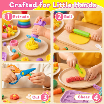 Dough Play Tools Set for Kids, Dough Tools Sets, Accessories Includes Storage Box, Dough Mat, Extruderl, Cutters Roller, Rolling Pins, Educational Toys Gift for Boys Girls