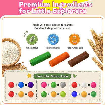 Dough Play Tools Set for Kids, Dough Tools Sets, Accessories Includes Storage Box, Dough Mat, Extruderl, Cutters Roller, Rolling Pins, Educational Toys Gift for Boys Girls