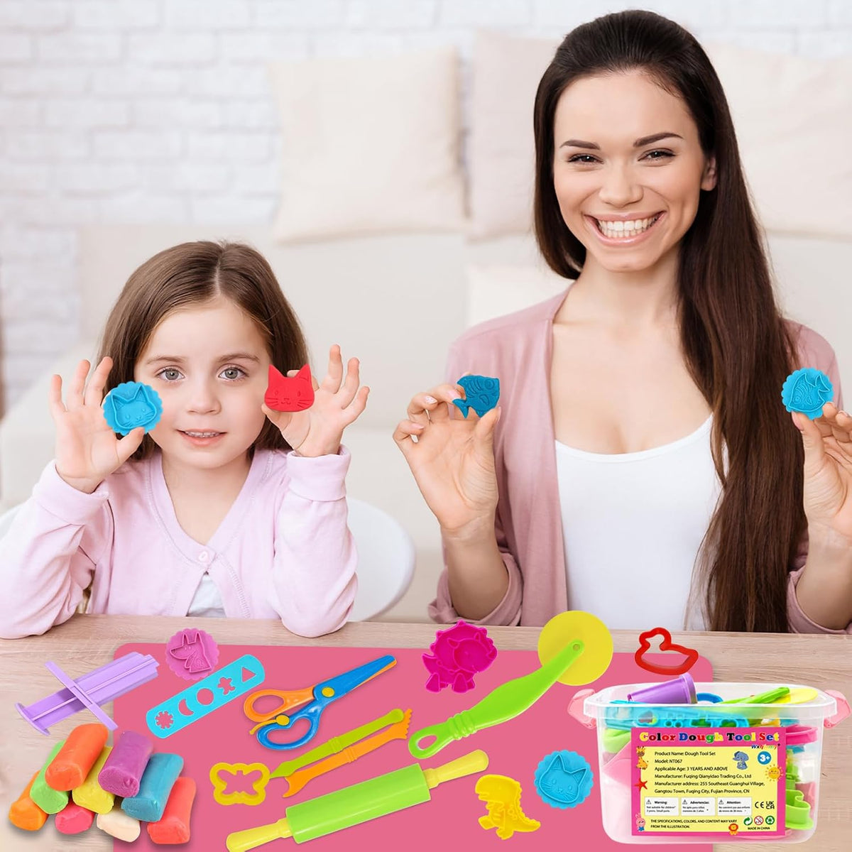Dough Play Tools Set for Kids, Dough Tools Sets, Accessories Includes Storage Box, Dough Mat, Extruderl, Cutters Roller, Rolling Pins, Educational Toys Gift for Boys Girls