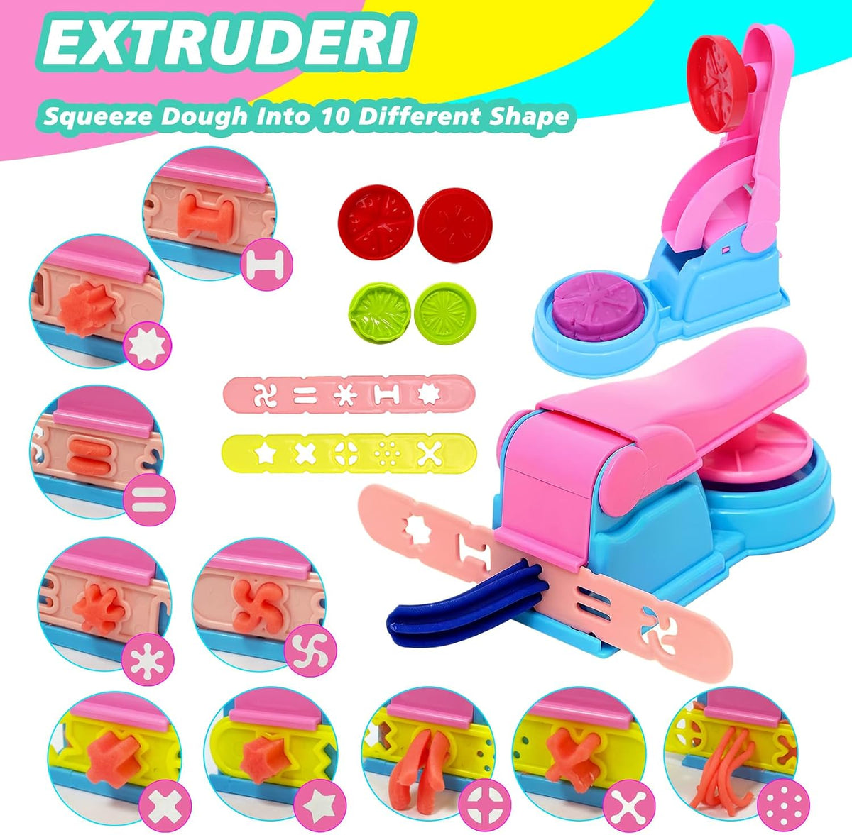 Dough Play Tools Set for Kids, Dough Tools Sets, Accessories Includes Storage Box, Dough Mat, Extruderl, Cutters Roller, Rolling Pins, Educational Toys Gift for Boys Girls