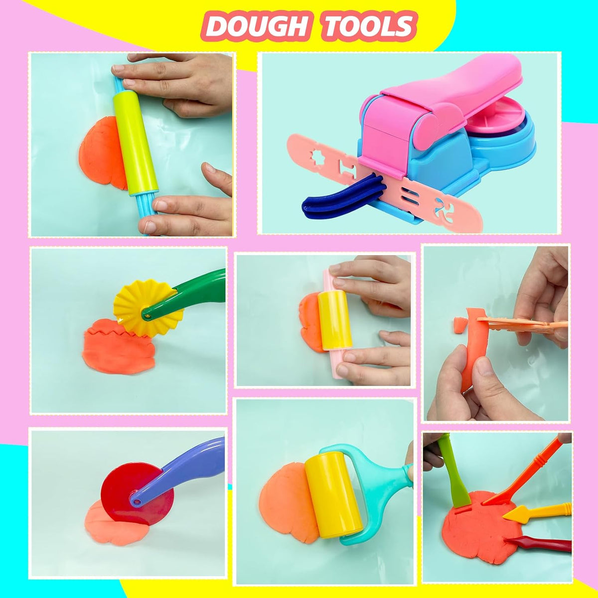 Dough Play Tools Set for Kids, Dough Tools Sets, Accessories Includes Storage Box, Dough Mat, Extruderl, Cutters Roller, Rolling Pins, Educational Toys Gift for Boys Girls