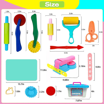Dough Play Tools Set for Kids, Dough Tools Sets, Accessories Includes Storage Box, Dough Mat, Extruderl, Cutters Roller, Rolling Pins, Educational Toys Gift for Boys Girls