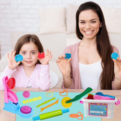 Dough Play Tools Set for Kids, Dough Tools Sets, Accessories Includes Storage Box, Dough Mat, Extruderl, Cutters Roller, Rolling Pins, Educational Toys Gift for Boys Girls