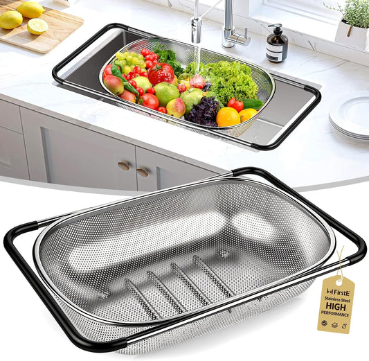 Stainless Steel Over the Sink Colander Strainer Basket 6 Quart