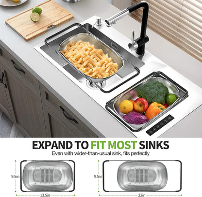 Stainless Steel Over the Sink Colander Strainer Basket 6 Quart