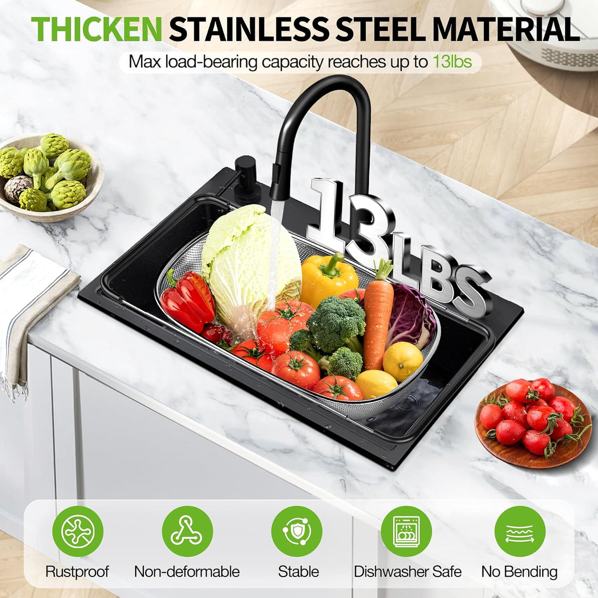 Stainless Steel Over the Sink Colander Strainer Basket 6 Quart