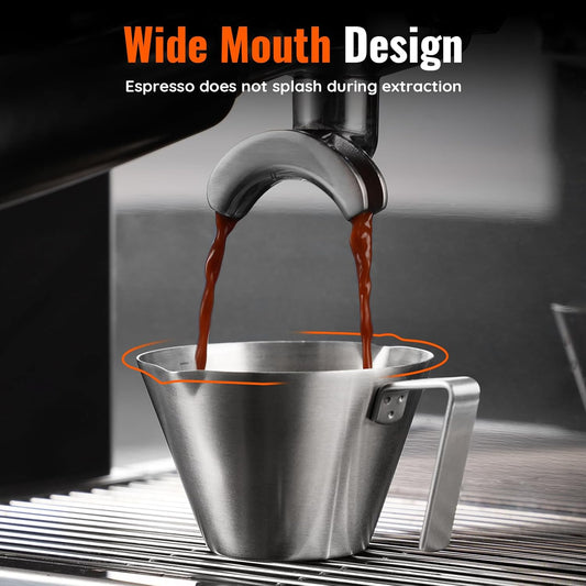 Stainless Steel Espresso Shot Cup, 3.4oz (Silver, 2 Pack) | Heat Insulated Grip, Stackable, Dual-Scale Accuracy, Easy to Rinse Clean, Fits Espresso Maker