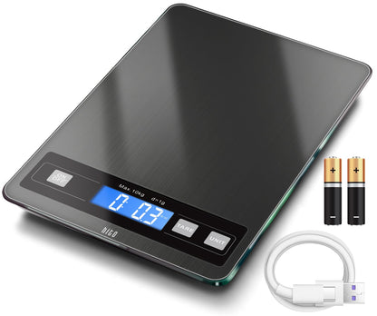 Food Scale 22lb Digital Kitchen Scale Rechargeable Waterproof Weight Grams and oz 1g/0.1oz Precise, for Weight Loss, Cooking and Baking, Black