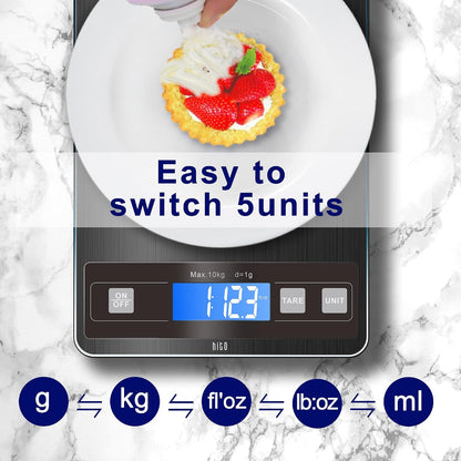 Food Scale 22lb Digital Kitchen Scale Rechargeable Waterproof Weight Grams and oz 1g/0.1oz Precise, for Weight Loss, Cooking and Baking, Black