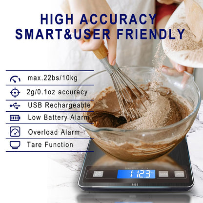 Food Scale 22lb Digital Kitchen Scale Rechargeable Waterproof Weight Grams and oz 1g/0.1oz Precise, for Weight Loss, Cooking and Baking, Black