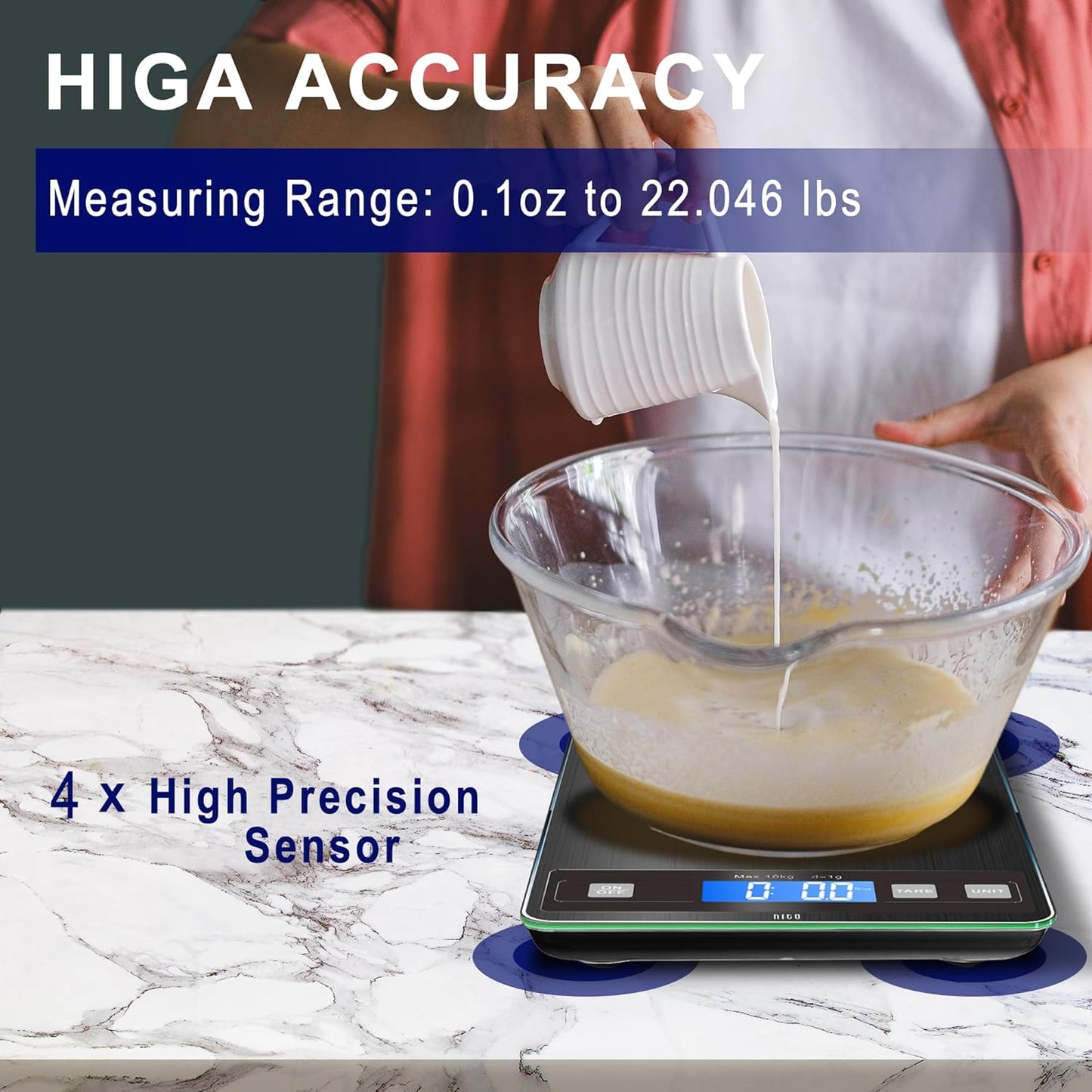 Food Scale 22lb Digital Kitchen Scale Rechargeable Waterproof Weight Grams and oz 1g/0.1oz Precise, for Weight Loss, Cooking and Baking, Black
