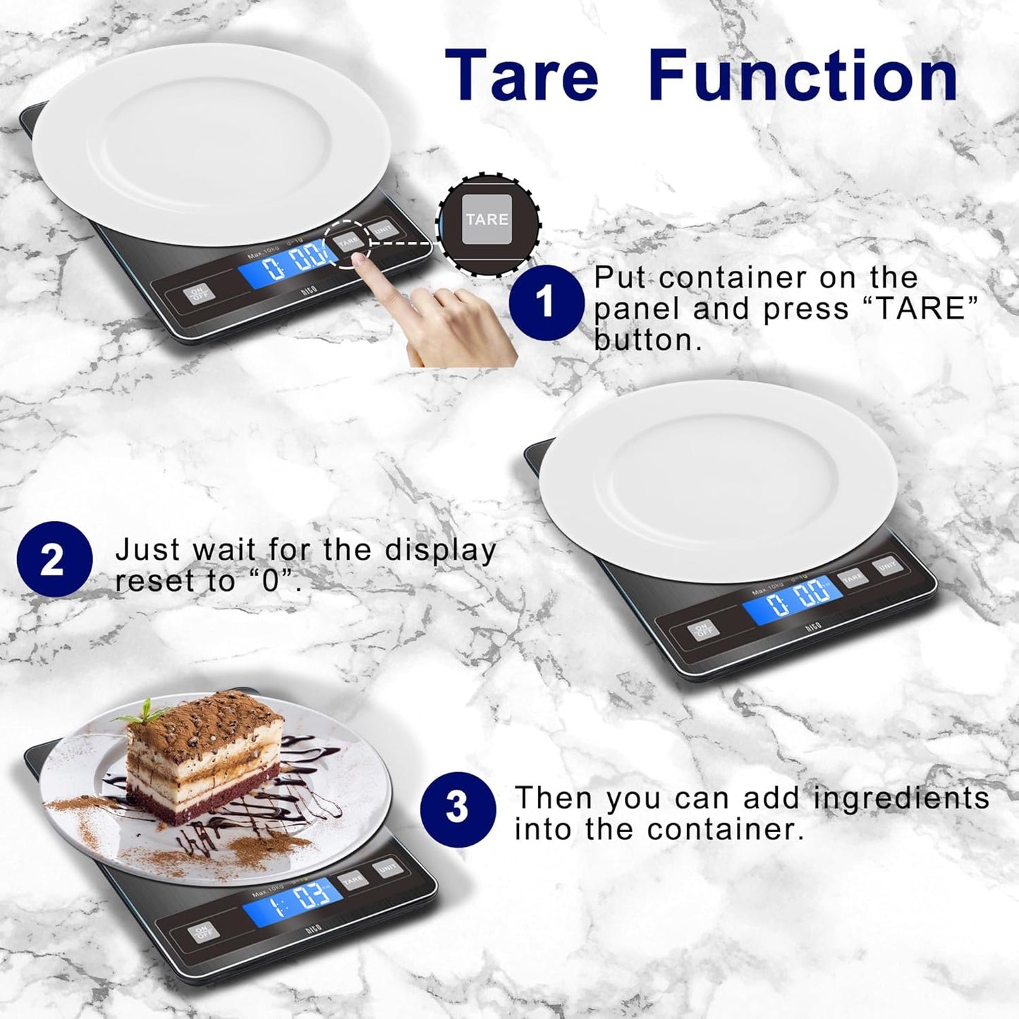 Food Scale 22lb Digital Kitchen Scale Rechargeable Waterproof Weight Grams and oz 1g/0.1oz Precise, for Weight Loss, Cooking and Baking, Black
