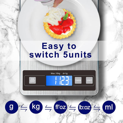 Food Scale 22lb Digital Kitchen Scale Rechargeable Waterproof Weight Grams and oz 1g/0.1oz Precise, for Weight Loss, Cooking and Baking, Black