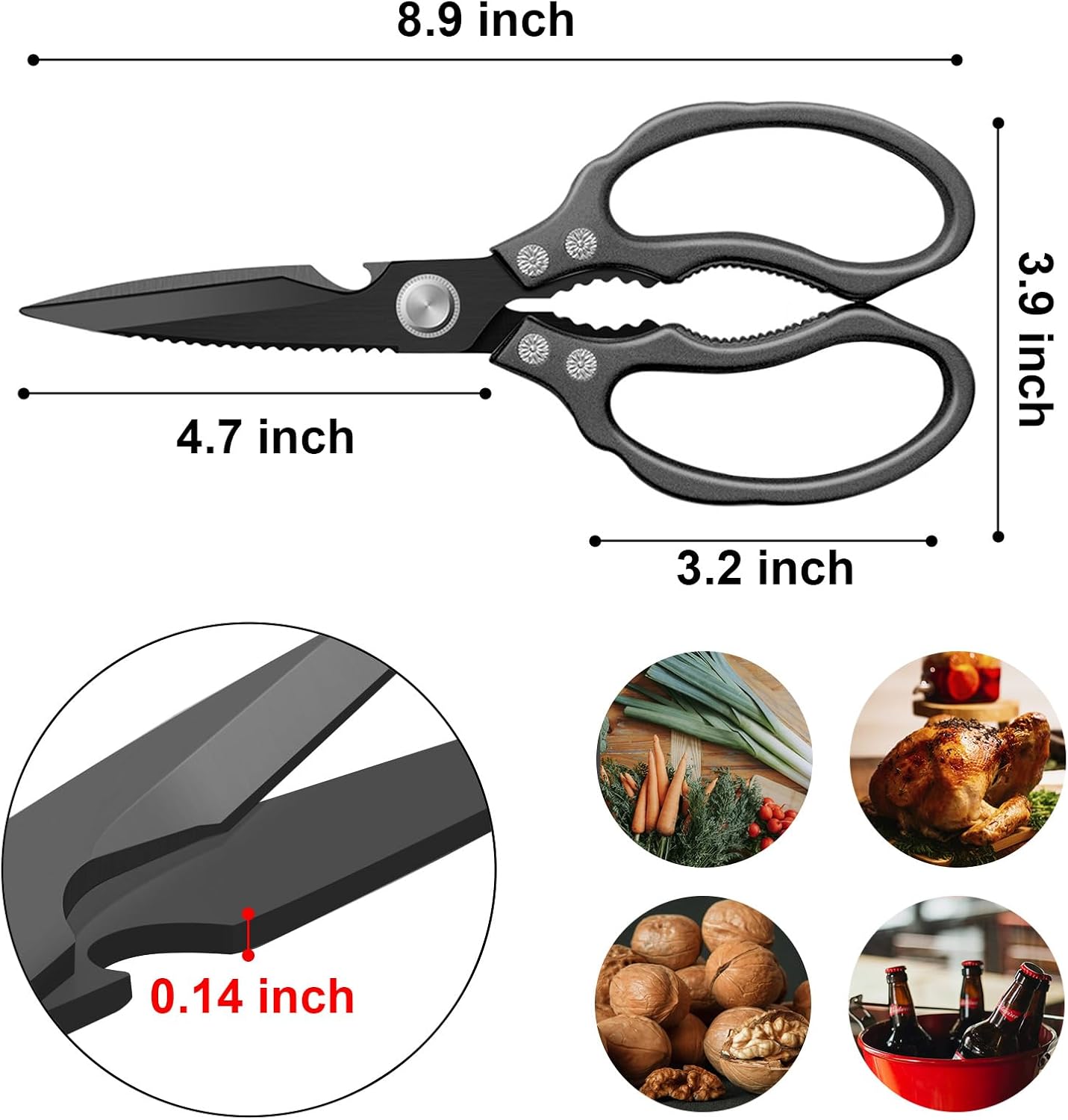 Kitchen Scissors, Multi-Purpose Kitchen Shears, Heavy Duty Dishwasher Safe Food Scissors for Chicken, Poultry, Fish, Meat & Herbs with Non-Slip Grips - Sliver