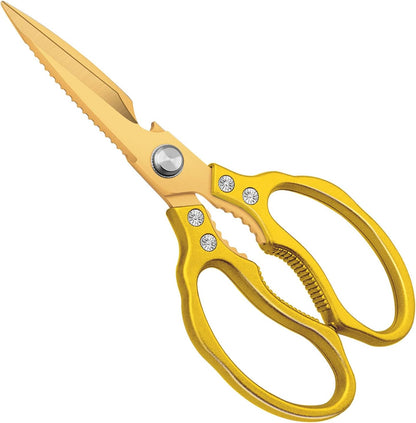 Kitchen Scissors, Multi-Purpose Kitchen Shears, Heavy Duty Dishwasher Safe Food Scissors for Chicken, Poultry, Fish, Meat & Herbs with Non-Slip Grips - Sliver
