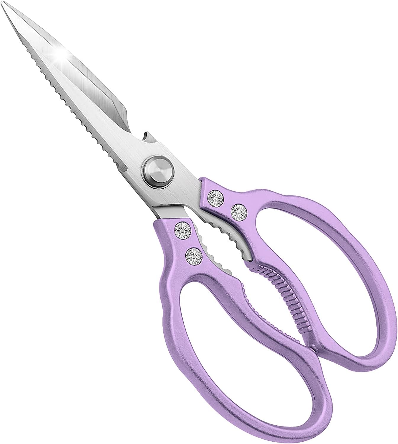 Kitchen Scissors, Multi-Purpose Kitchen Shears, Heavy Duty Dishwasher Safe Food Scissors for Chicken, Poultry, Fish, Meat & Herbs with Non-Slip Grips - Sliver